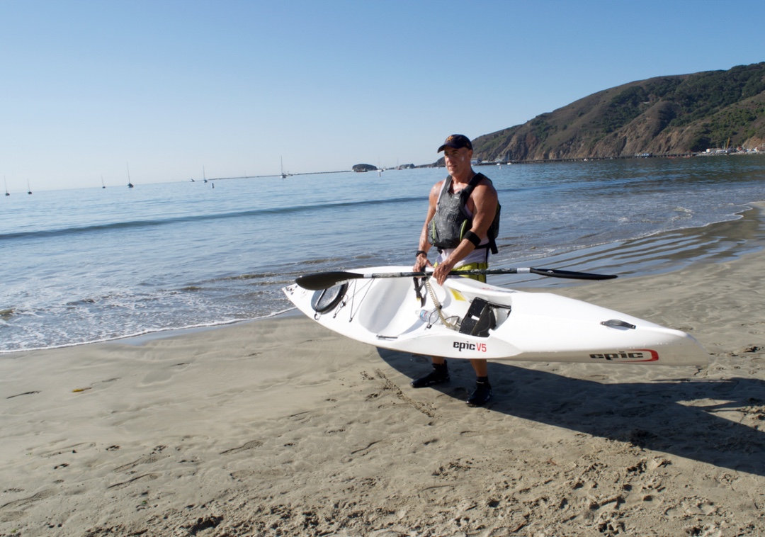 Matt Rodenberger was the first to arrive back to shore after completing the lengthy 10-kilometer course. With a time of an hour and 17 minutes, Rodenberger was not far behind those participating in the shorter race despite paddling double the distance.